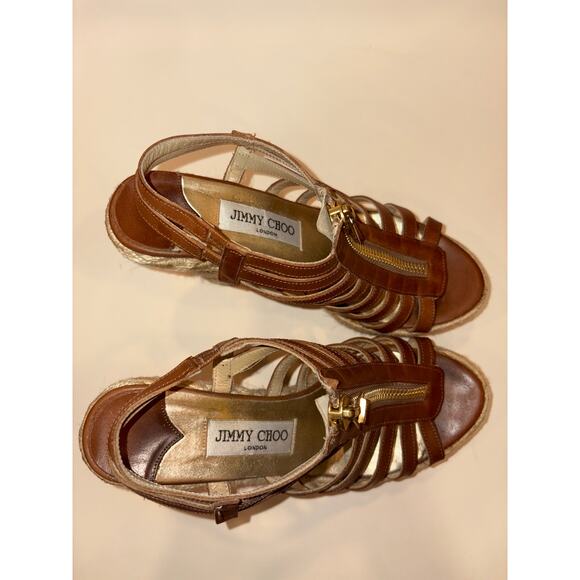 Jimmy Choo espadrille wedges brown/ tan with zipper womens size 38 - Picture 3 of 5